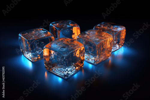 realistic multiple An intricately carved ice cubes package cold  ai generated. 