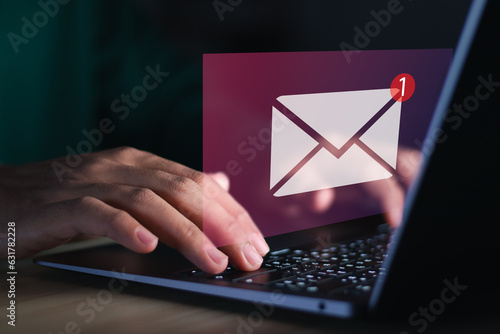 email marketing concept. New email notification on laptop, business email communications and digital marketing.