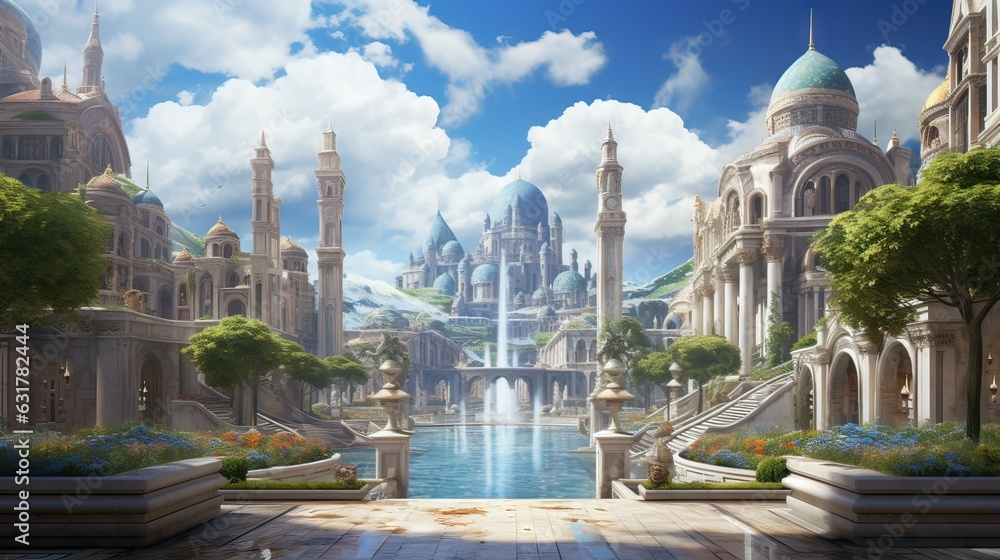 Obraz premium Landscape with castle. AI generated art illustration.