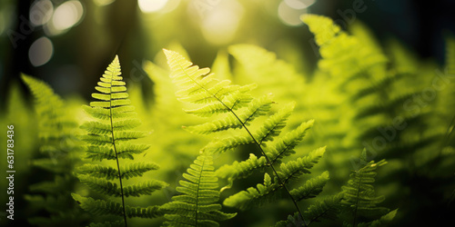 Ferns in the forest close up. Natural green forest fern background. 