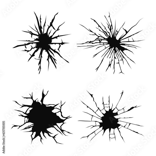 collection of hand drawn crack, punch effect, broken wall, broken glass, vector illustration