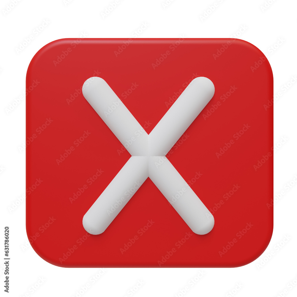 3D Red Close Button Icon. Cross Negative Sign. Cut Out. 3D Red Close Button Icon. Cross Negative Sign. Cut Out.