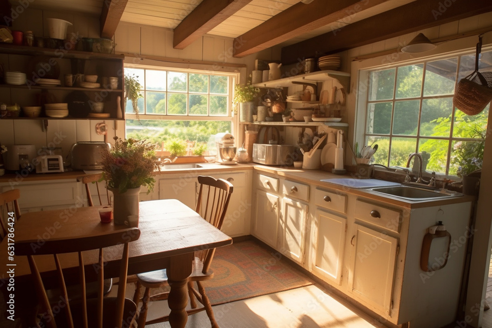 Vintage wooden kitchen in house