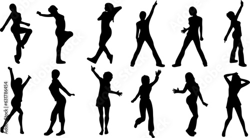 silhouettes of dancing girls vector