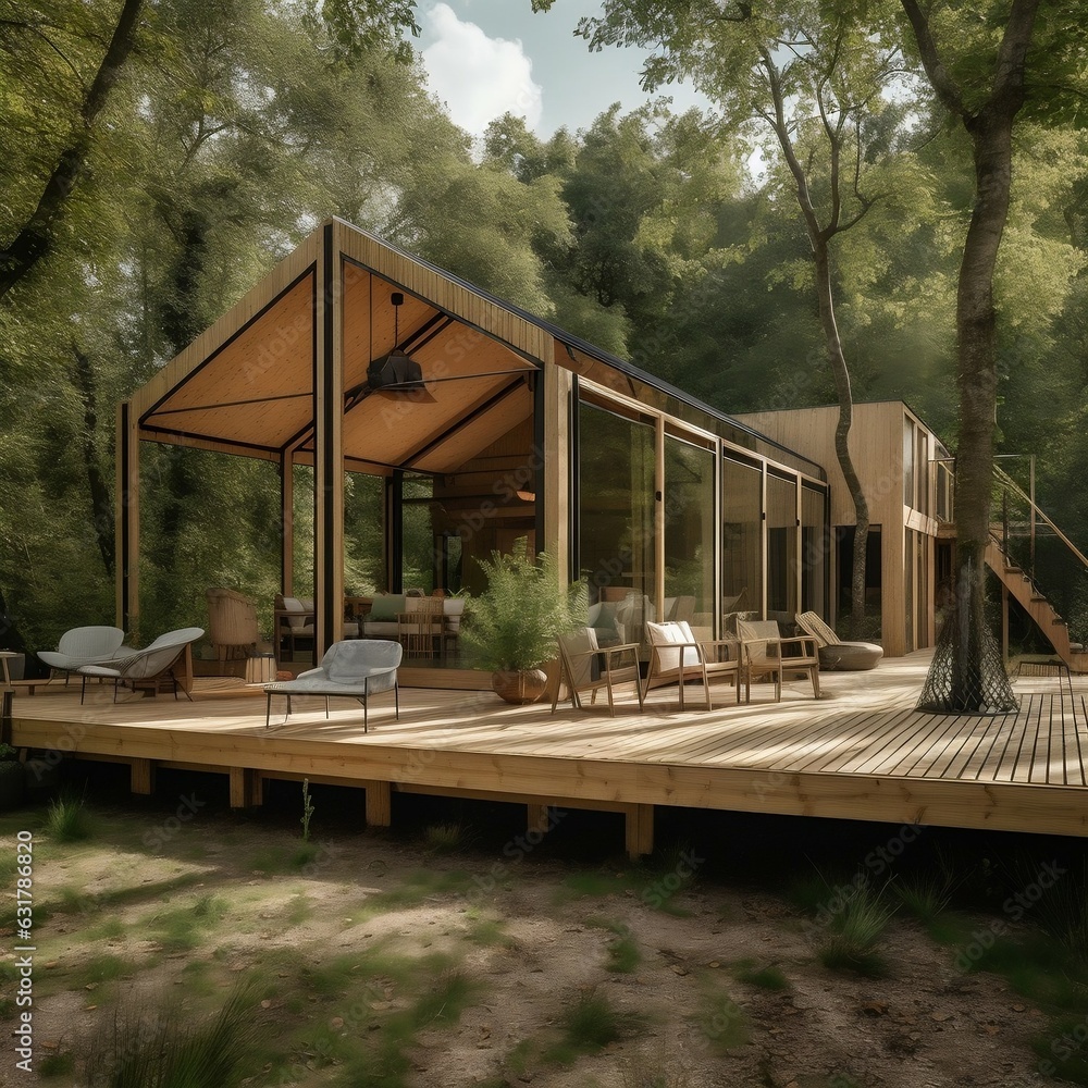 wooden house with a sloping roof wooden house with a sloping roof