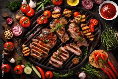 grilled meat and vegetables
