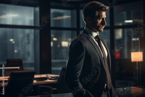 cropped view of Businessman in modern office, dark light photography