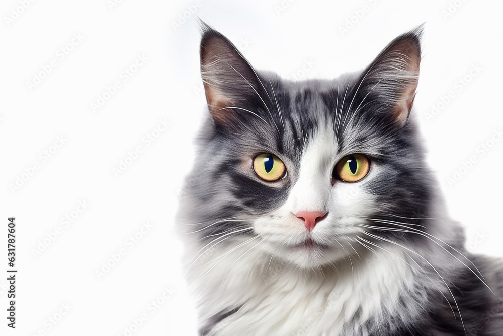 Happy cat portrait, Pet products, Pet care magazines, white background Happy cat portrait, Pet products, Pet care magazines, white background