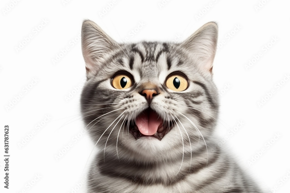 Happy cat portrait, Pet products, Pet care magazines, white background Happy cat portrait, Pet products, Pet care magazines, white background
