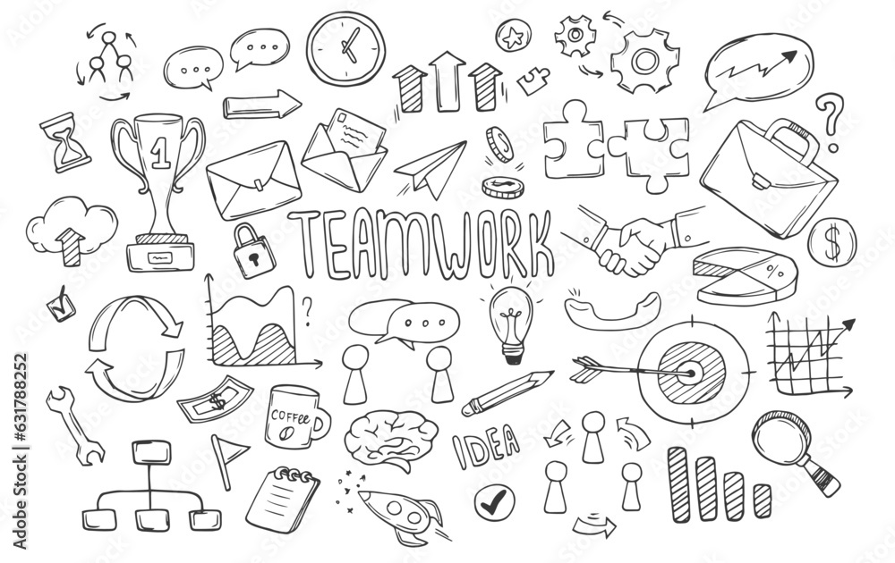 Doodle teamwork sketch set isolated on white background Doodle teamwork sketch set isolated on white background