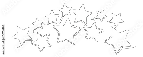Christmas composition with stars. Hand drawing continues one single line. Vector stock illustration isolated on white background for invitation, card, presentation, frame or border. Editable stroke.
