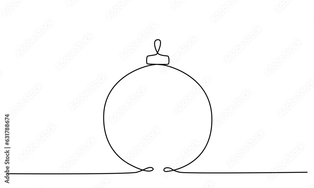Christmas ball continues one single line hand drawing sketch. Vector stock illustration isolated on white background for design template winter holiday banner, card, invitation. Editable stroke. Christmas ball continues one single line hand drawing sketch. Vector stock illustration isolated on white background for design template winter holiday banner, card, invitation. Editable stroke.
