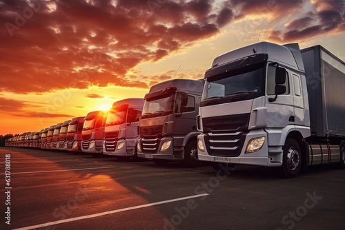 Trucks parked lined  road freight industry logistics and transport