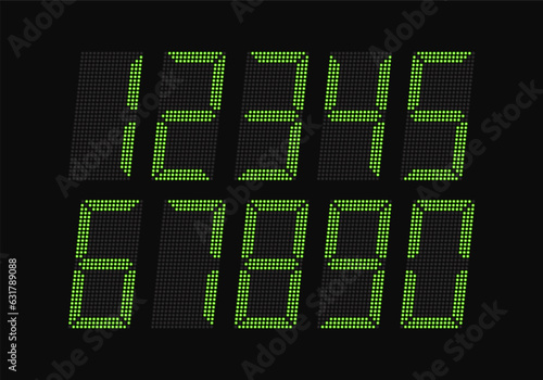 Electronic figures. Digital glowing numbers. LCD numbers for a electronic devices. Vector illustration.