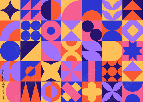 seamless bauhaus pattern with circles, geometric bauhaus pattern background, vector abstract abstract geometry pattern, hapes seamless patterns