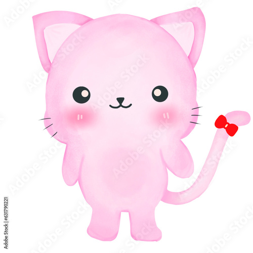 Cute pink cat illustration element 