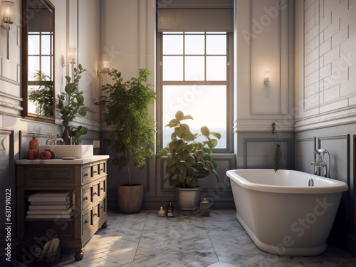 Classic bathroom showcasing intricate details. AI Generate.  © Llama-World-studio