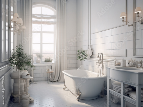 Classic bathroom offering a calming ambiance. AI Generate.  © Llama-World-studio