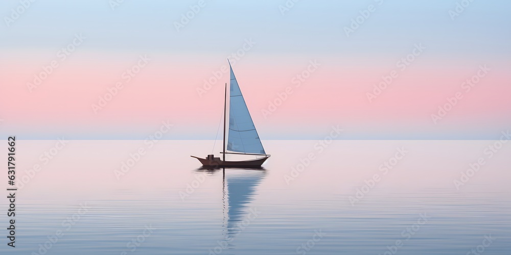 Perfect sailing background. Sailboat is reflecting on the still water. Amazing sailing concept design. Generative AI.