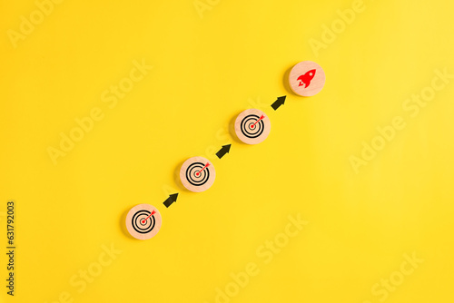 Target goal and rocket icons for new business start up, Business strategy planning management, Progress of business and analyzing financial investment data, Business process development