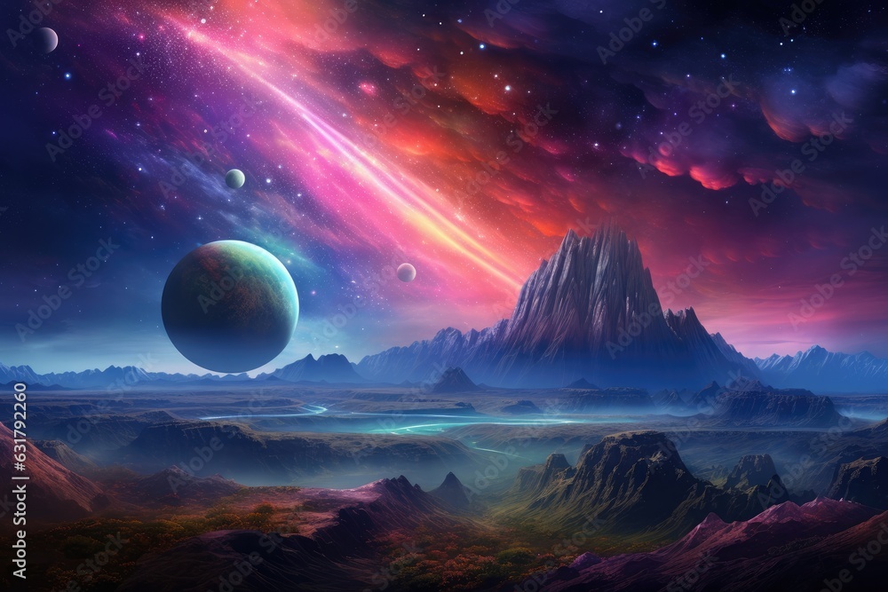 Fototapeta premium A planet in universe with other life , space planets. Generative Ai.