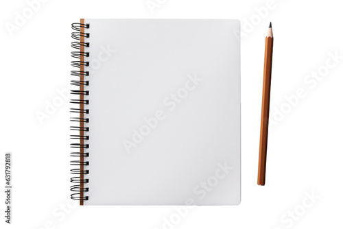 Blank white notebook and pencil isolated on transparent background. Generative Ai 