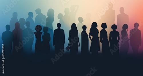 Colorful silhouettes of a diverse and multicultural community. Illustration of a multiethnic group of people.