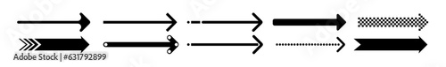 Arrow right black set icon in flat. Sign on white backdrop. Vector