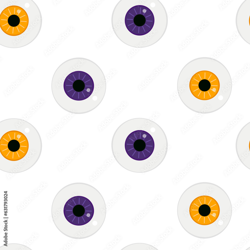 Eyeballs with an iris of orange and purple. Halloween scary seamless pattern with cartoon eyes Eyeballs with an iris of orange and purple. Halloween scary seamless pattern with cartoon eyes