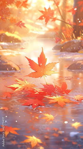 Beginning of autumn solar terms beautiful scenery autumn maple leaves falling leaves harvest season illustration
