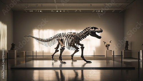 Photo  Fossil skeleton of Dinosaur Cretaceous Tyrannosaurus Rex or t-rex in museum. Ai generated © artistic