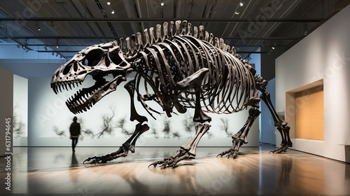 Photo  Tyrannosaurus Rex skeleton in museum.Ai generated © artistic