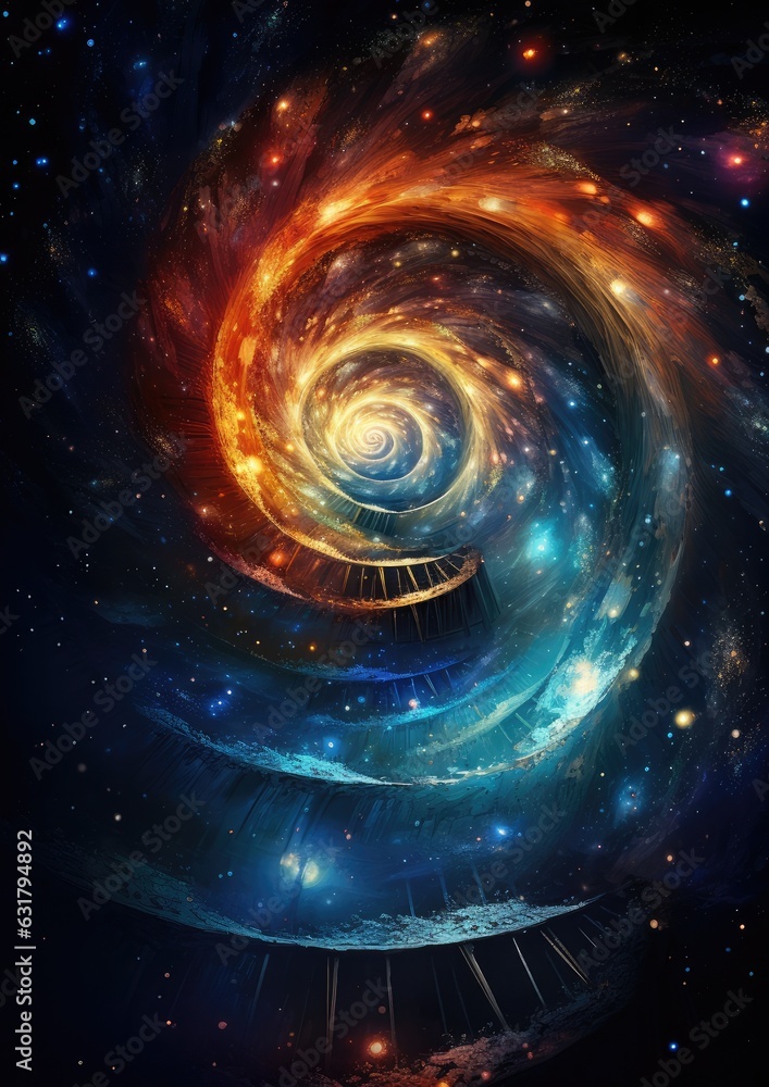 Magic and colorful spiral with galaxy on it, space and universe wallpaper. Generative Ai. Magic and colorful spiral with galaxy on it, space and universe wallpaper. Generative Ai.