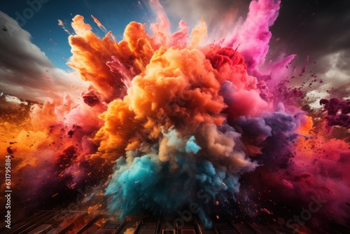 music background with headphones and vibrant colours explosion, © sirisakboakaew