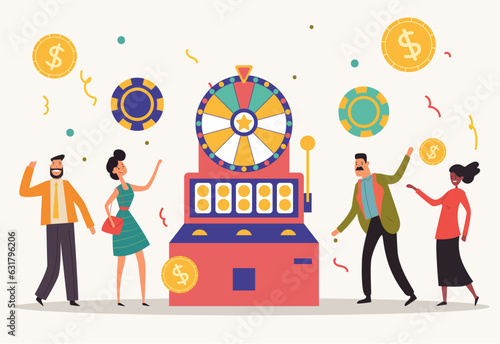 Lottery prize lucky wheel casino slot game concept. Vector flat graphic design illustration
