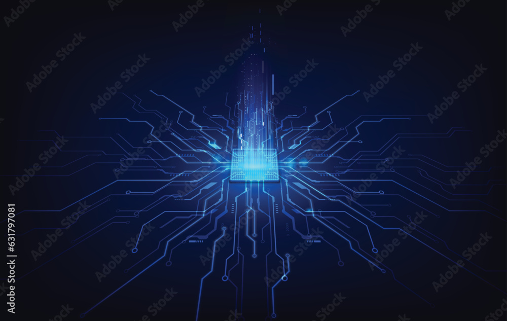 Abstract technology chip processor background circuit board and html code,3D illustration blue technology background vector.. Abstract technology chip processor background circuit board and html code,3D illustration blue technology background vector..
