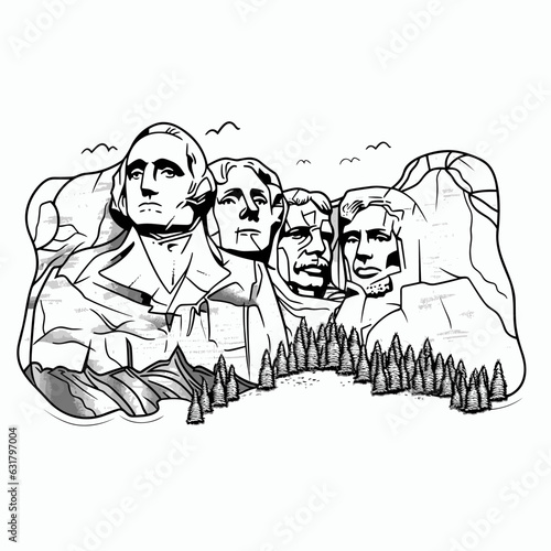 Mount Rushmore. Mount Rushmore hand-drawn comic illustration. Vector doodle style cartoon illustration