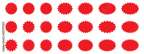 Set of red starburst, sunburst badges. Design elements - best for sale sticker, price tag, quality mark. Flat vector illustration isolated on white background.