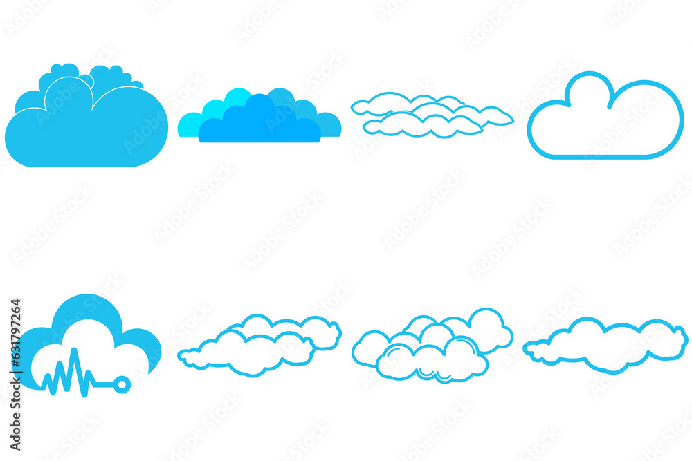 Obraz premium Set of clouds isolated on white background. Weather signs. blue paper stickers. Collection of clouds icon