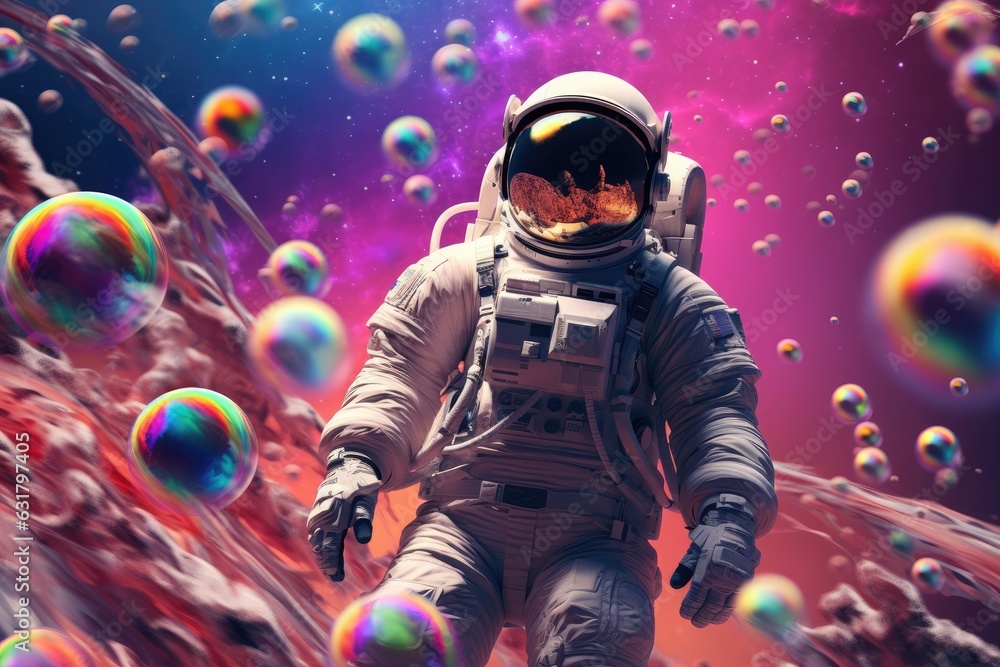 Astronaut in space with universe background in pastel colors. Generative Ai. Astronaut in space with universe background in pastel colors. Generative Ai.