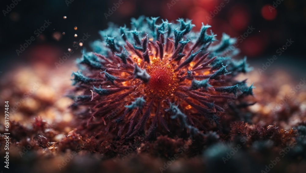 Lots of symbolic viruses in red cellular back. Ai generated. Lots of symbolic viruses in red cellular back. Ai generated.