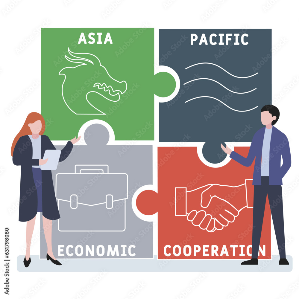 Cooperation Display Lettering APEC - Asia Pacific Economic Cooperation acronym. business concept ...