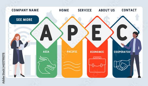 APEC - Asia Pacific Economic Cooperation acronym. business concept background. vector illustration concept with keywords and icons. lettering illustration with icons for web banner, flyer, landing