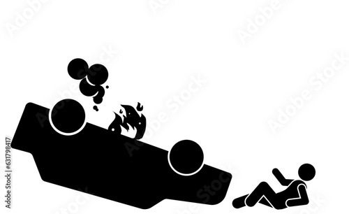 silhouette illustration of a car having an accident