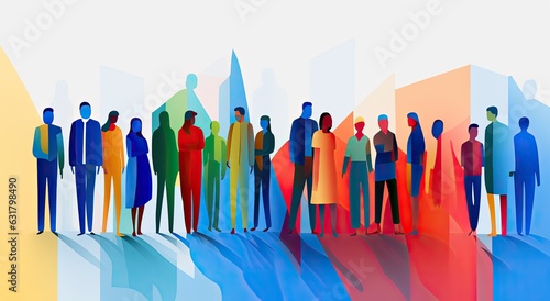 Colorful silhouettes of a diverse and multicultural community. Illustration of a multiethnic group of people.