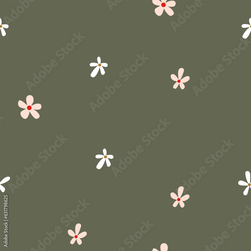 Vintage seamless pattern with a small flower, Minimalistic botanical wallpape...