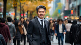 middle age of asian  man walking in the street business district background. 