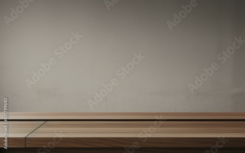 wooden table showcase with gray background