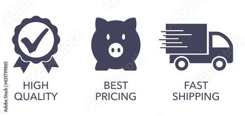 Best Pricing, Fast Shipping, High Quality icons