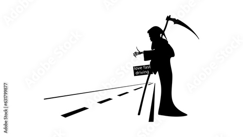 autostop silhouette, car sign for the road, a dangerous section of the road, for the safety of people on the road
